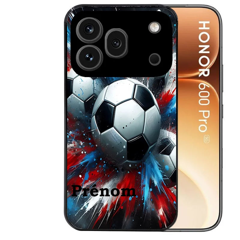 Coque noire taperso pour Honor 600 et 600 PRO avec motif foot tricolore personnalisee protection antichoc personnalisée