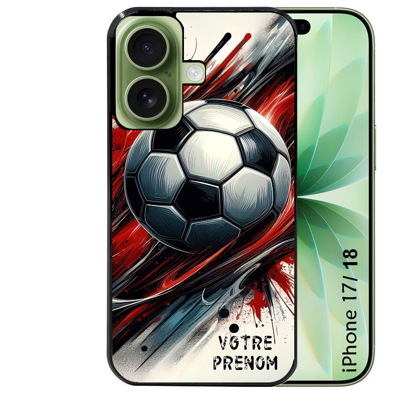 Coque pour Iphone 18 / PRO / PRO MAX / 18E personnalisée ballon foot avec prenom