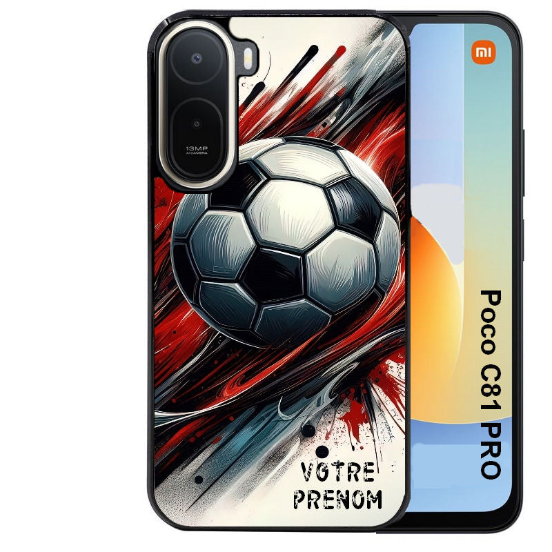 Coque pour POCO C81 PRO personnalisée ballon foot avec prenom