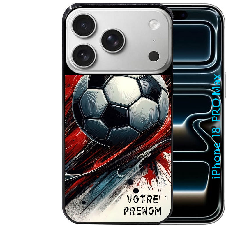 Coque pour Iphone 18 / PRO / PRO MAX / 18E personnalisée ballon foot avec prenom