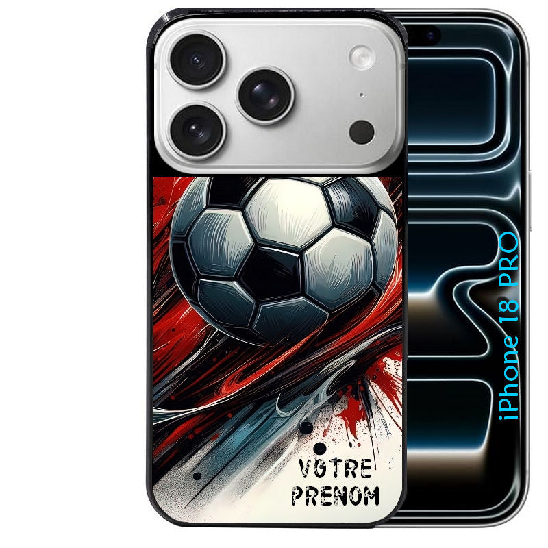 Coque pour Iphone 18 / PRO / PRO MAX / 18E personnalisée ballon foot avec prenom