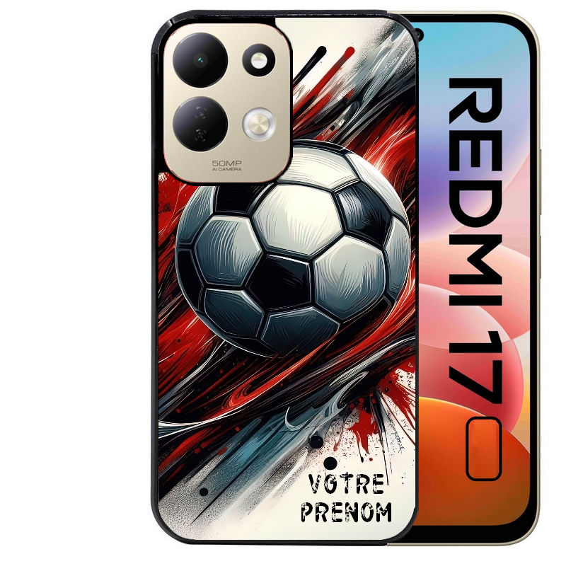 Coque pour Redmi 17 et 17C 4G 5G personnalisée ballon foot avec prenom