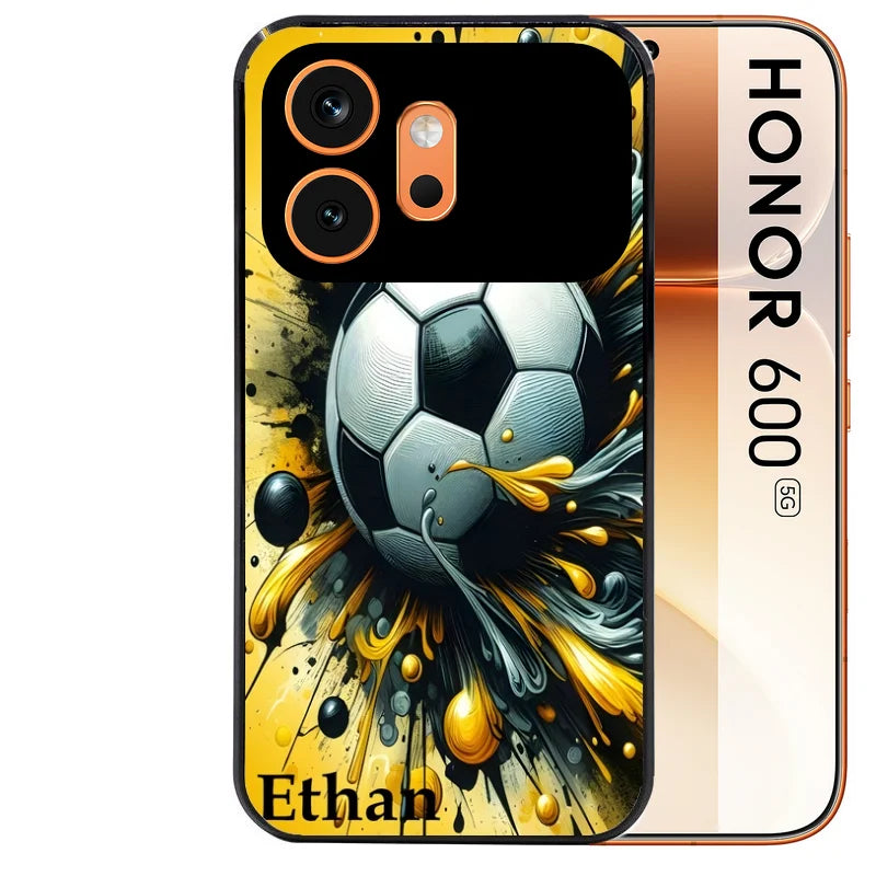 Coque noire taperso pour Honor 600 et 600 PRO avec motif football personnalisee protection antichoc personnalisée