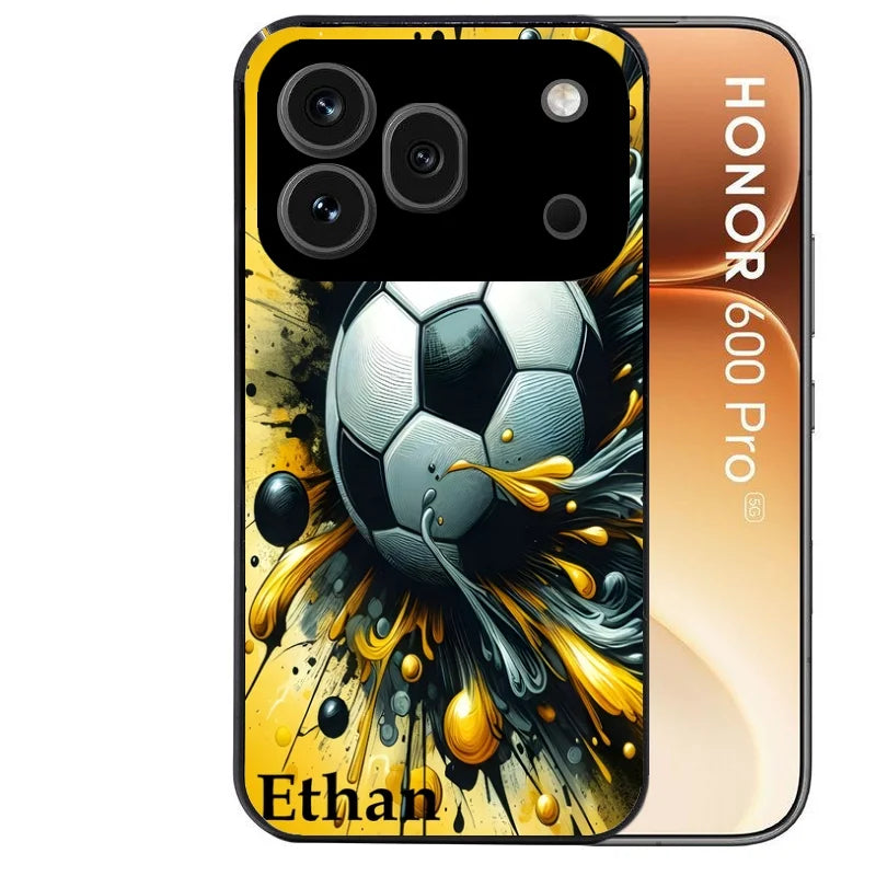 Coque noire taperso pour Honor 600 et 600 PRO avec motif football personnalisee protection antichoc personnalisée