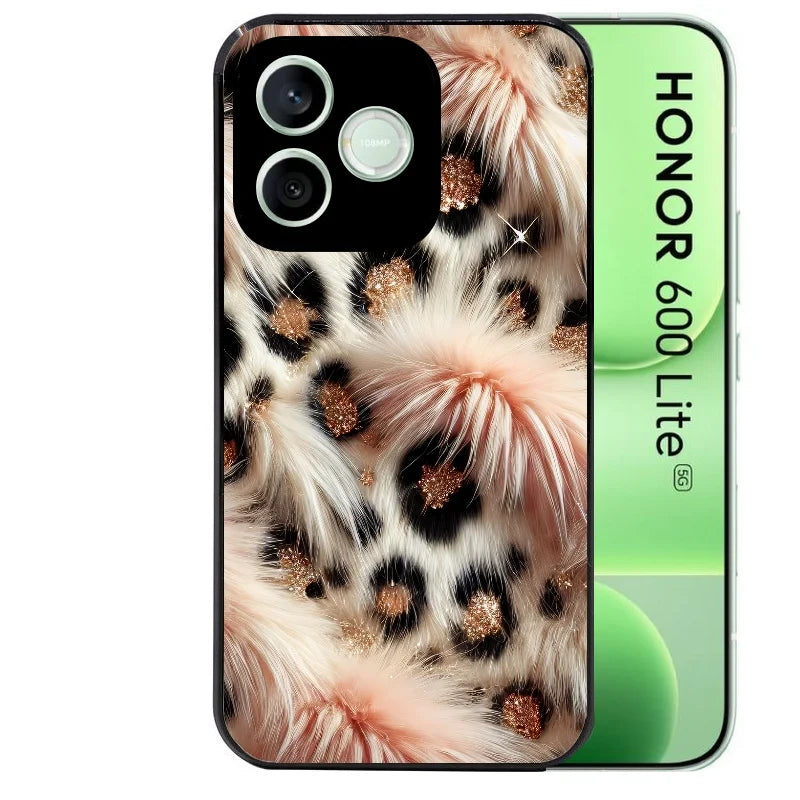Coque noire pour Honor 600 LITE avec motif effet fourrure leopard 1 protection antichoc personnalisée