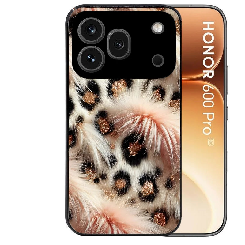 Coque noire taperso pour Honor 600 et 600 PRO avec motif effet fourrure leopard 1 protection antichoc personnalisée