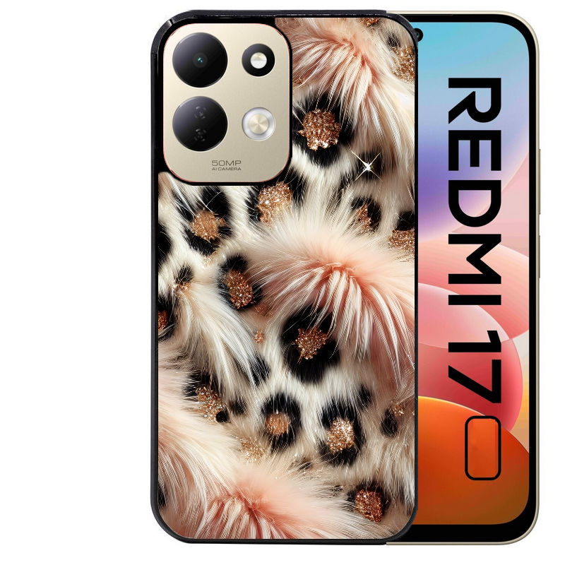 Coque pour Redmi 17 et 17C 4G 5G effet fourrure leopard 1