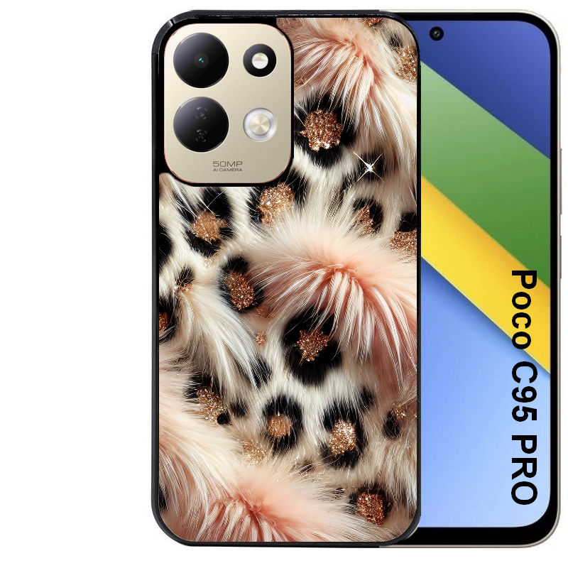 Coque pour POCO C95 PRO effet fourrure leopard 1
