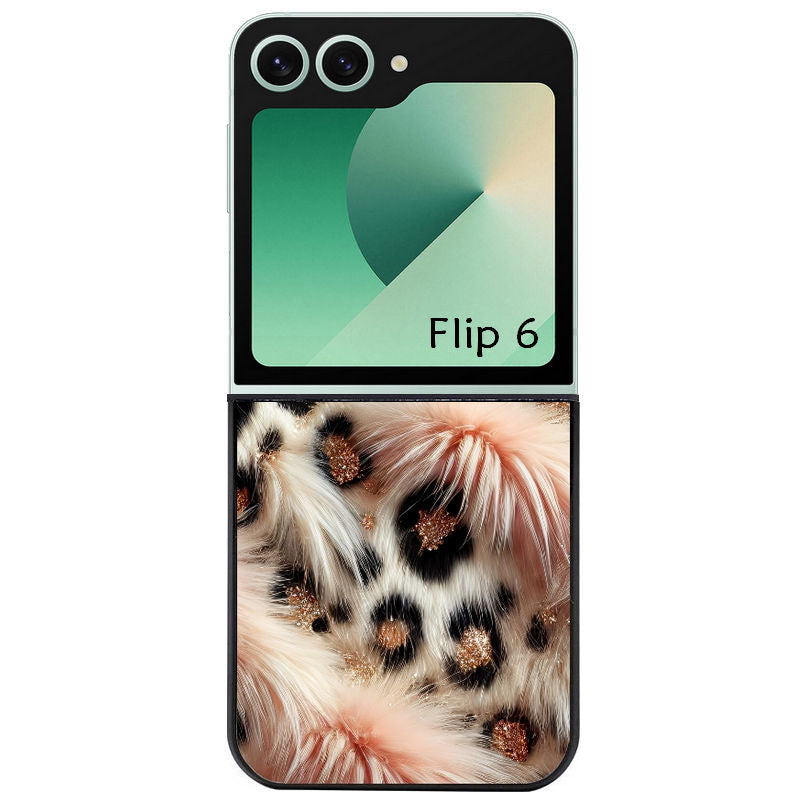 Coque pour Z FLIP 6 7 8 effet fourrure leopard 1