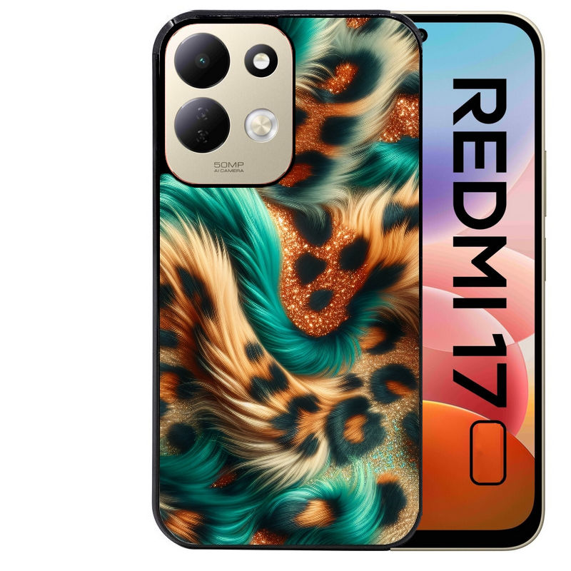 Coque pour Redmi 17 et 17C 4G 5G effet fourrure leopard 3