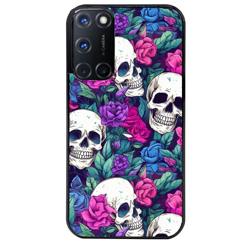 Coque noire taperso pour OPPO Reno 8 LITE avec motif tete de mort violet protection antichoc personnalisée