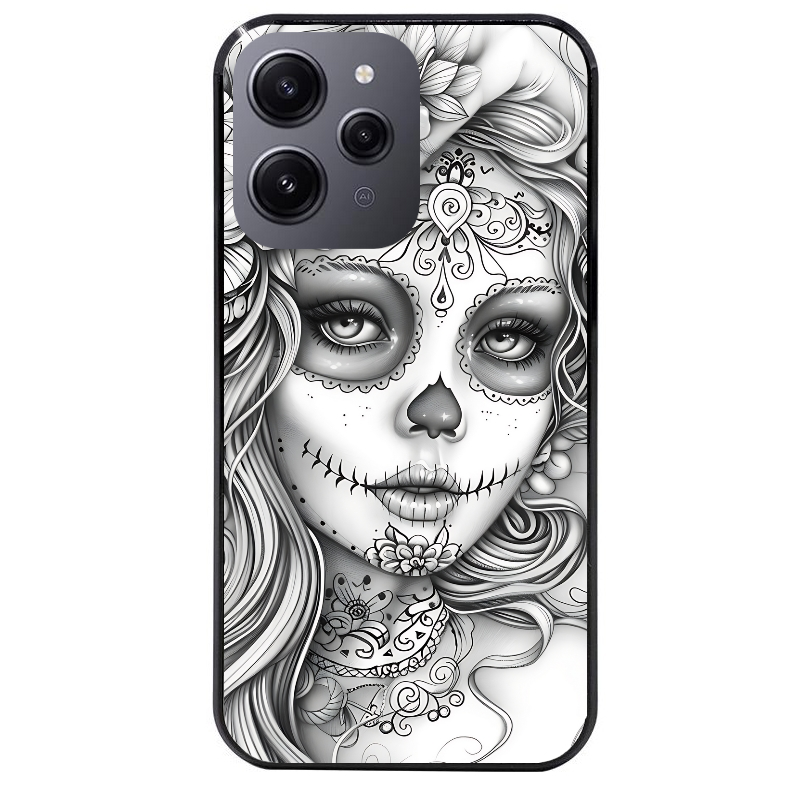 Coque noire taperso pour Redmi 12 4G et 5G avec motif mort calavera tatoo protection antichoc personnalisée