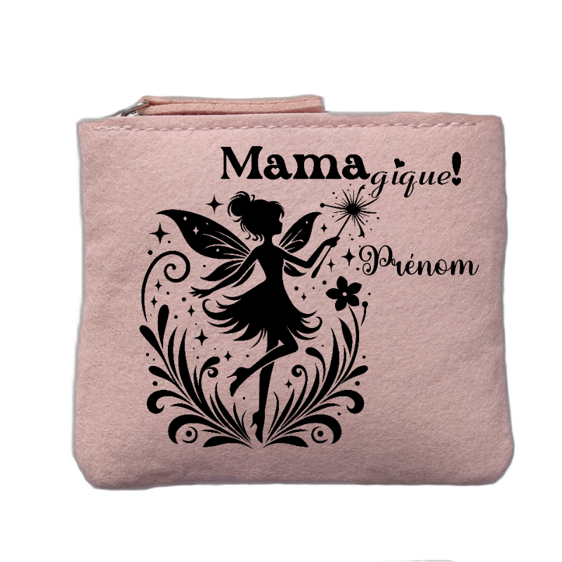 Porte monnaie personnalisé motif maman magique rose clair en feutrine en feutrine
