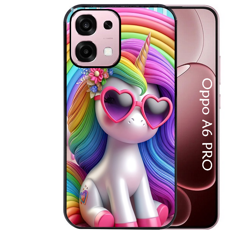 Coque noire taperso pour OPPO A6 PRO 4G et 5G avec motif licorne pop art protection antichoc personnalisée