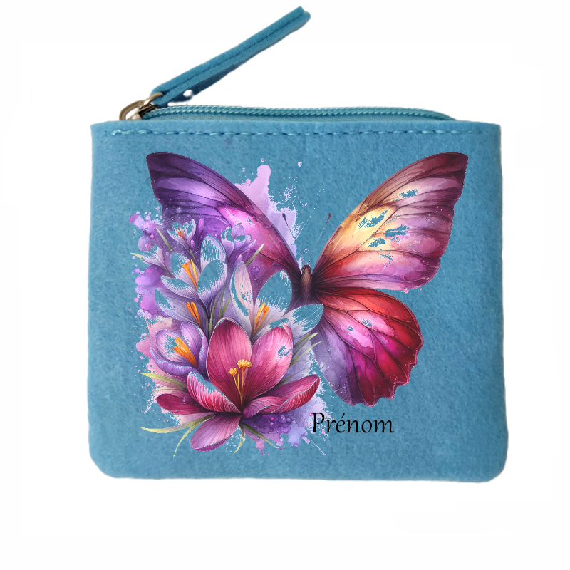 Porte monnaie personnalisé papillon pastel en feutrine en feutrine