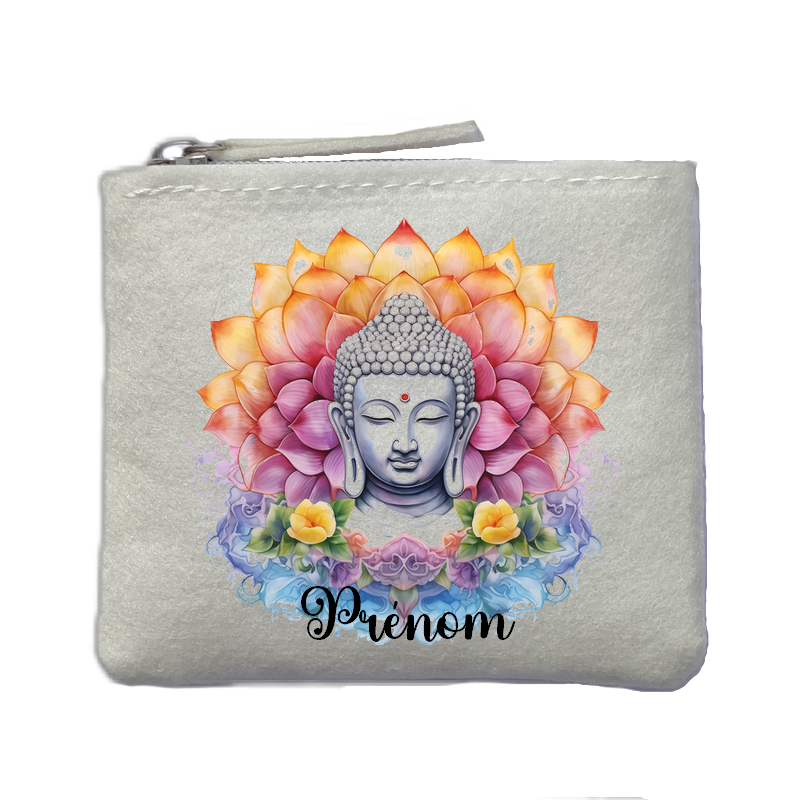 Porte monnaie personnalisé bouddha lotus ivoire en feutrine en feutrine ivoire