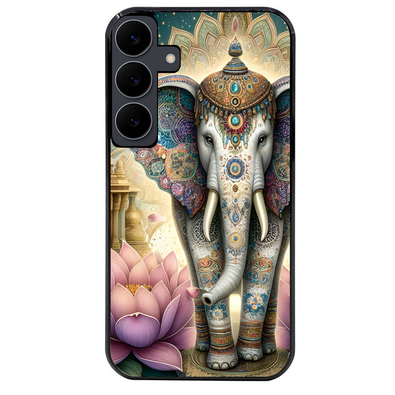 Coque noire taperso pour galaxy A06 A16 A26 A36 A56 avec motif elephant et lotus protection antichoc personnalisée