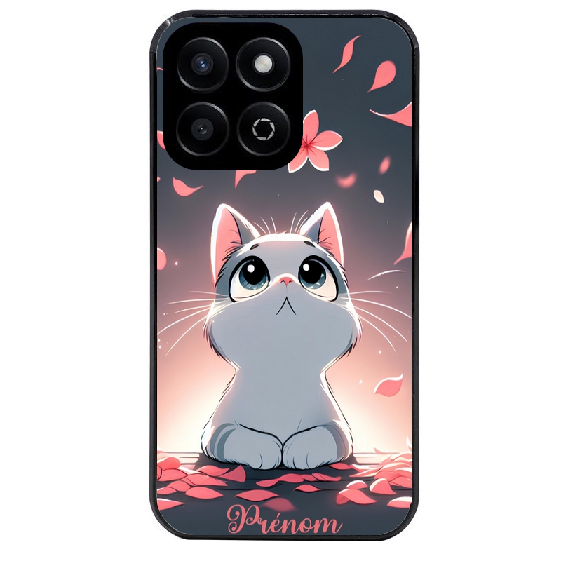 Coque noire taperso pour Honor 70 LITE 90 et LITE avec motif chat anime avec votre prenom protection antichoc personnalisée