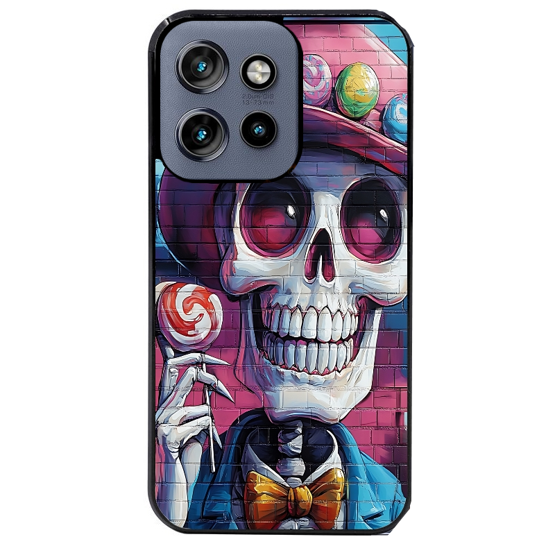Coque noire taperso pour Moto Edge 60 et Neo Fusion Pro avec motif tete de mort tag protection antichoc personnalisée