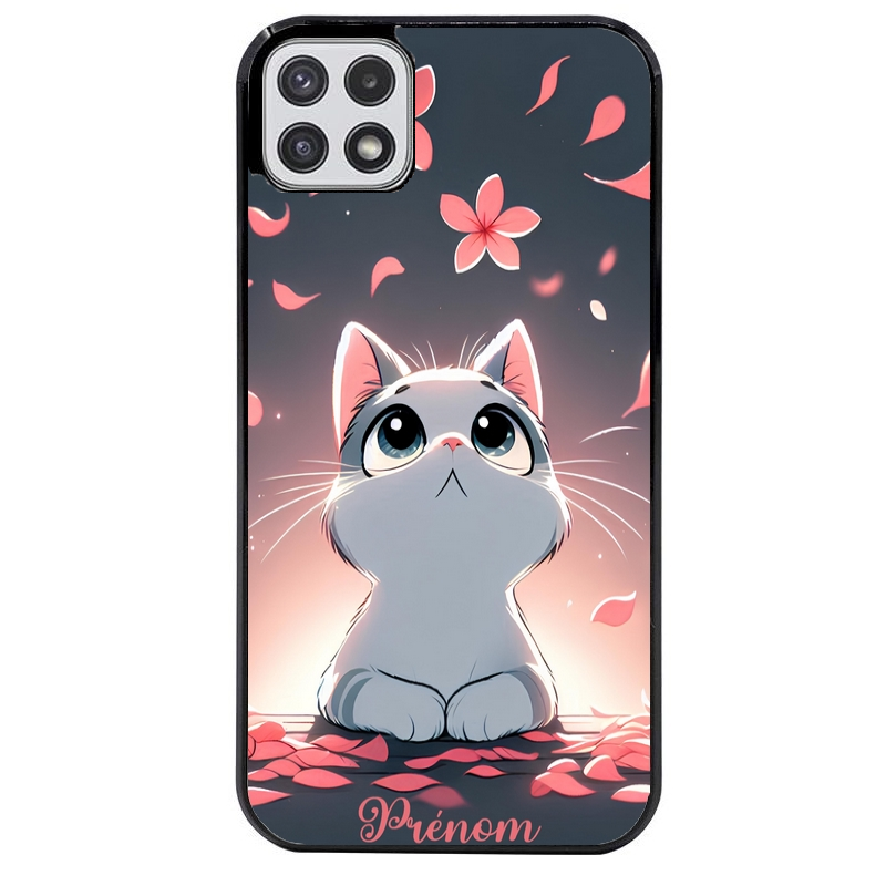 Coque noire taperso pour galaxy A22 A32 A52 A52S 4G 5G  avec motif chat anime avec votre prenom protection antichoc personnalisée