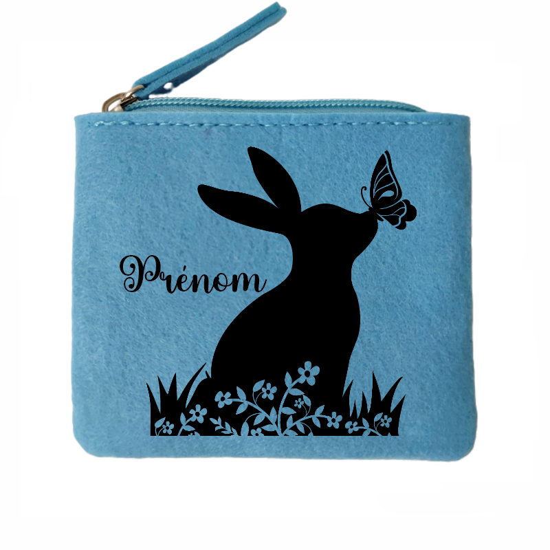 Porte monnaie personnalisé lapin papillon en feutrine en feutrine