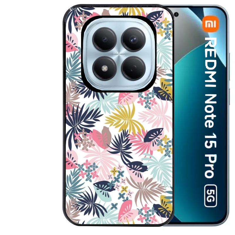 Coque noire taperso pour Redmi Note 15 et PRO PLUS 4G 5G avec motif jungle et fleur rose protection antichoc personnalisée