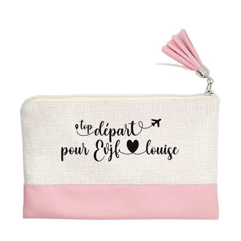 Pochette personnalisée motif EVJF top depart en toile et simili cuir personnalisée