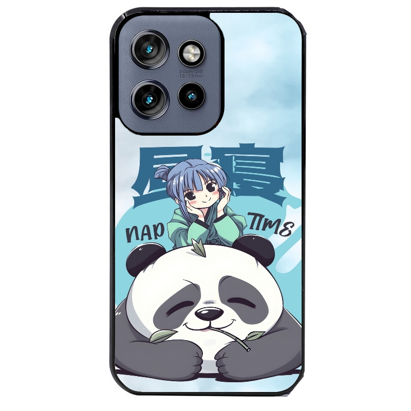 Coque noire taperso pour Moto Edge 60 et Neo Fusion Pro avec motif panda anime protection antichoc personnalisée