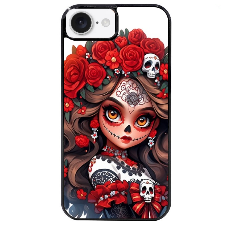 Coque noire taperso pour Iphone 17 17E AIR MAX PRO avec motif tete de mort calavera rouge protection antichoc personnalisée