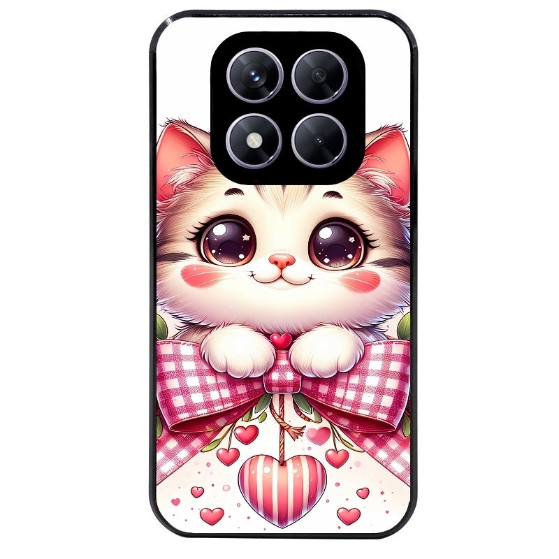 Coque noire taperso pour Redmi Note 14 et PRO PLUS 4G 5G avec motif chat noeud et coeur protection antichoc personnalisée