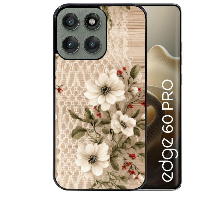 Coque noire taperso pour Moto Edge 60 et Neo Fusion Pro avec motif bois et dentelle 2 protection antichoc personnalisée