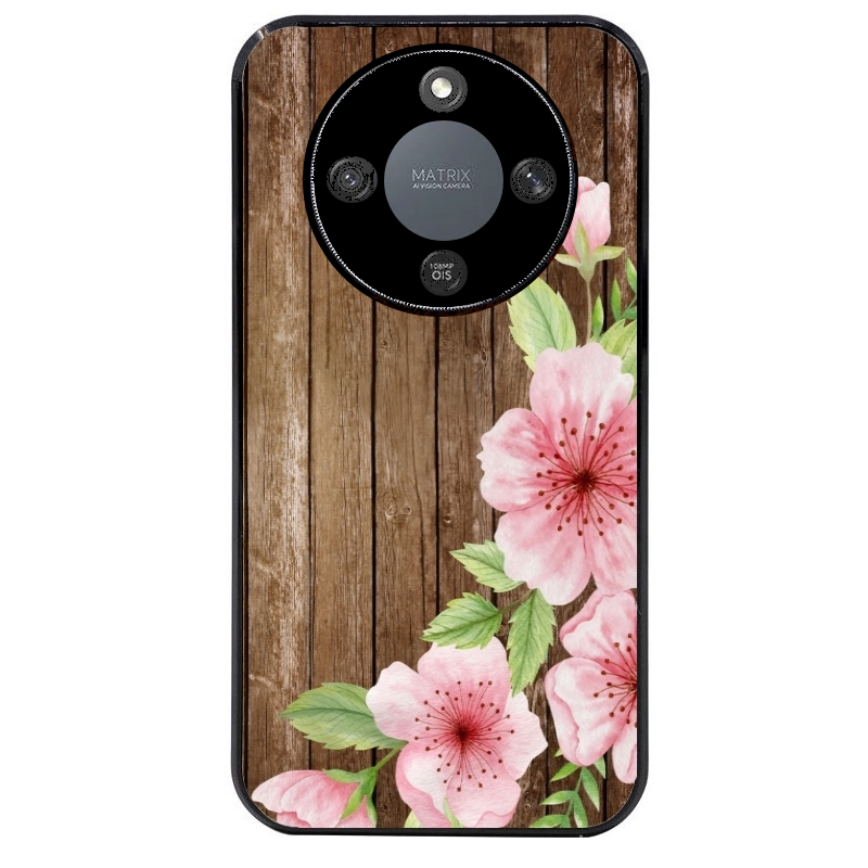 Coque noire taperso pour Magic 8 LITE et PRO avec motif bois avec fleur rose protection antichoc personnalisée