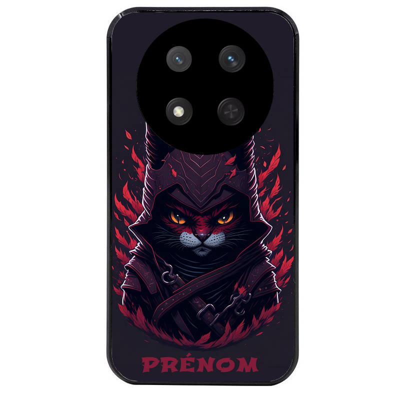 Coque noire taperso pour Magic 7 LITE et PRO avec motif chat samourai personnalise protection antichoc personnalisée