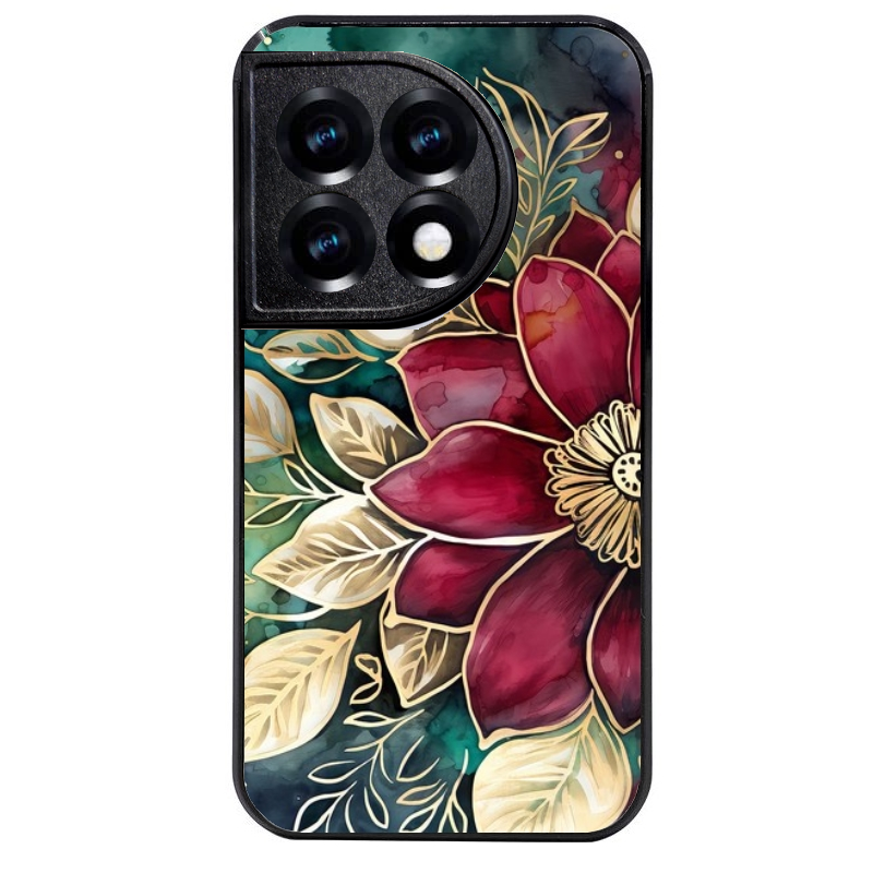 Coque noire taperso pour OnePlus 11 et 12 avec motif fleur poinsettia style noel protection antichoc personnalisée