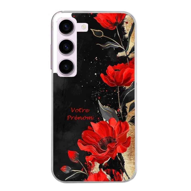 Coque taperso pour Galaxy A13 4G et 5G A23 A53 avec motif fleur rouge avec prenom protection antichoc personnalisée