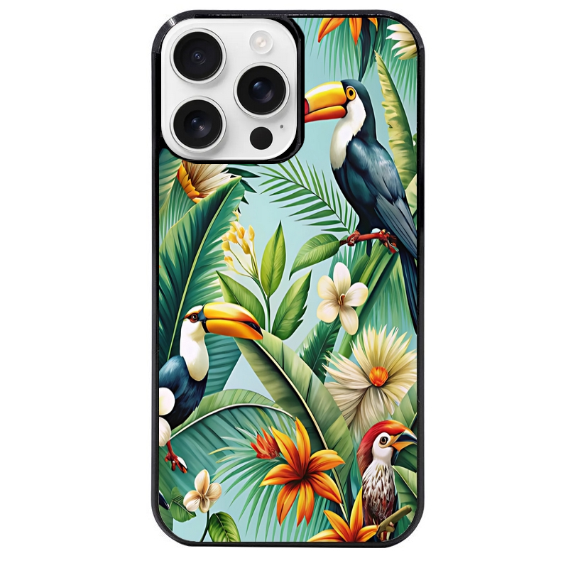 Coque noire taperso pour Iphone 16 16E PLUS MAX PRO avec motif perroquet tropical protection antichoc personnalisée