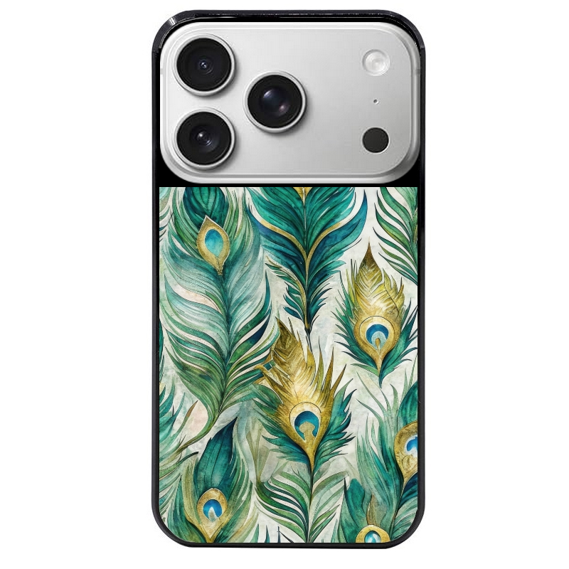 Coque noire taperso pour Iphone 17 17E AIR MAX PRO avec motif paon plumes protection antichoc personnalisée