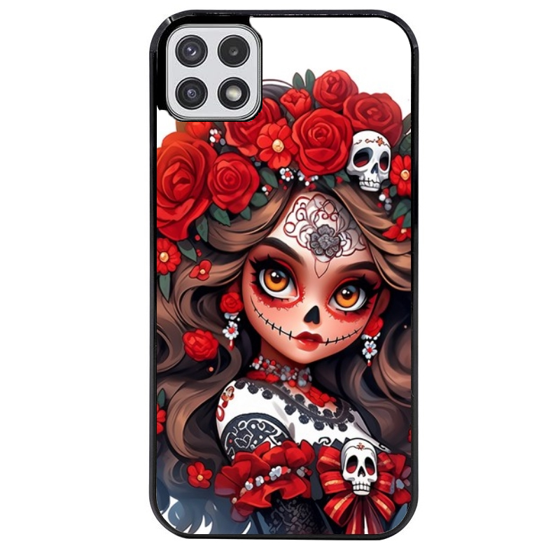 Coque noire taperso pour galaxy A22 A32 A52 A52S 4G 5G  avec motif tete de mort calavera rouge protection antichoc personnalisée