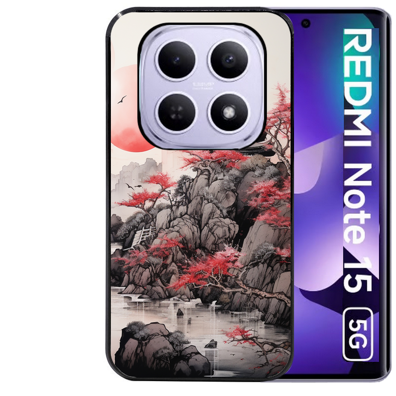 Coque noire taperso pour Redmi Note 15 et PRO PLUS 4G 5G avec motif japan et temple protection antichoc personnalisée