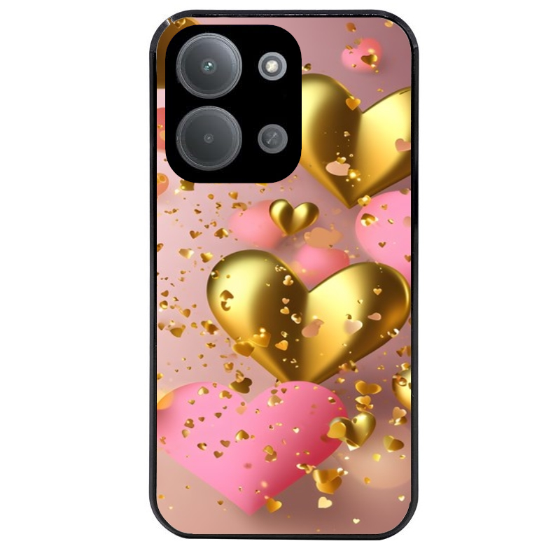 Coque noire taperso pour POCO C85 avec motif coeur rose protection antichoc personnalisée