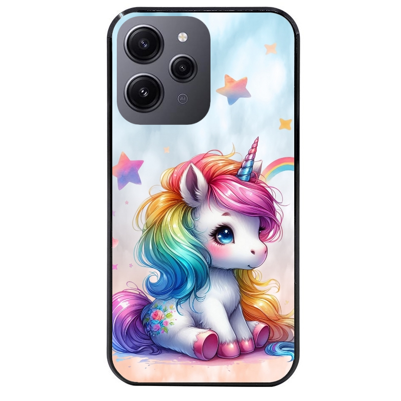 Coque noire taperso pour Redmi 12 4G et 5G avec motif licorne et etoiles protection antichoc personnalisée