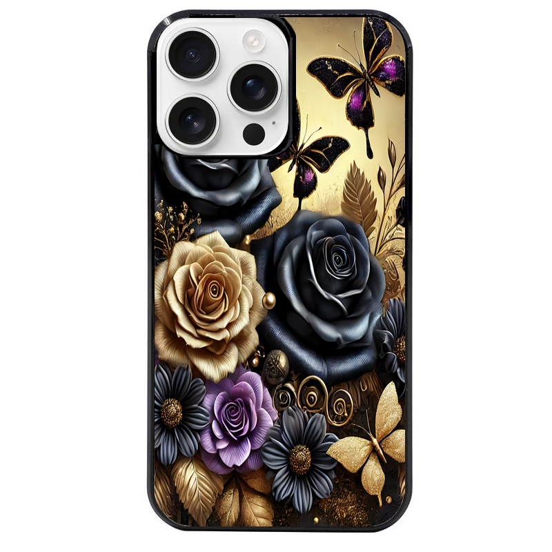 Coque noire taperso pour Iphone 16 16E PLUS MAX PRO avec motif papillon gothic protection antichoc personnalisée