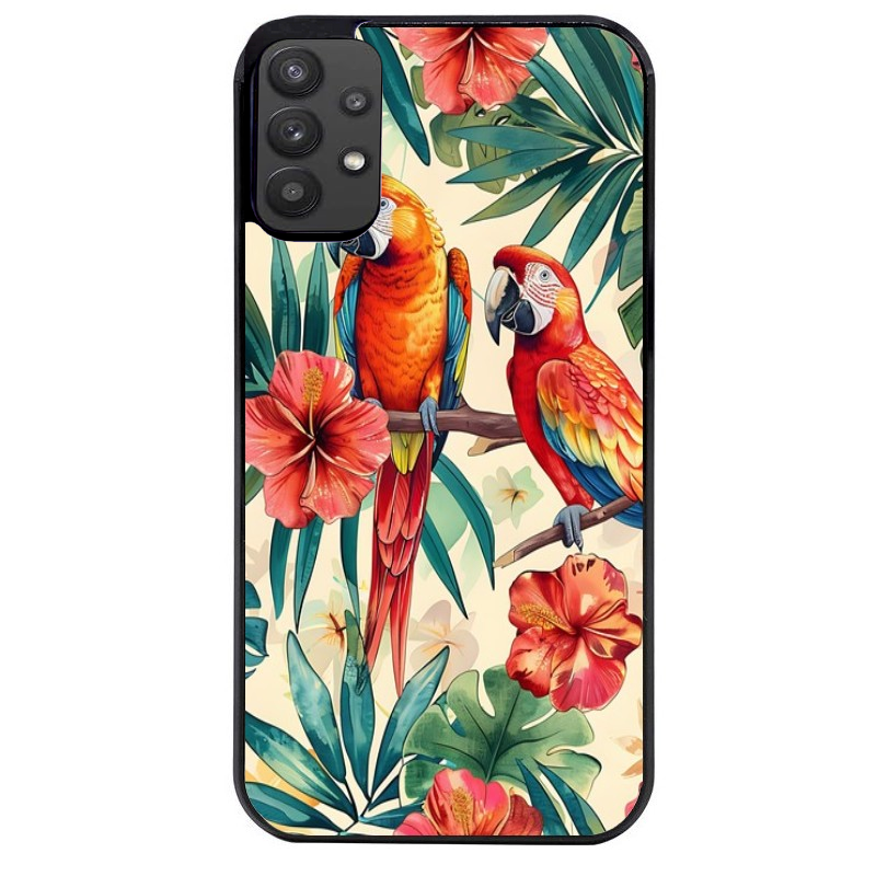 Coque noire taperso pour galaxy A22 A32 A52 A52S 4G 5G  avec motif perroquet et fleurs protection antichoc personnalisée