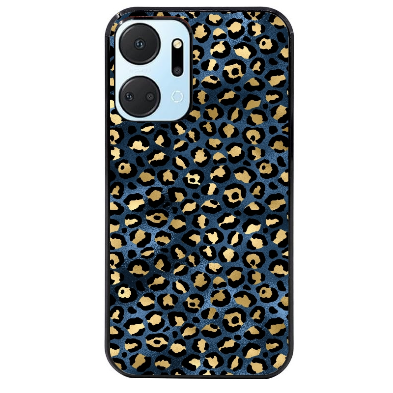 Coque noire taperso pour Honor X7A avec motif leopard bleu protection antichoc personnalisée