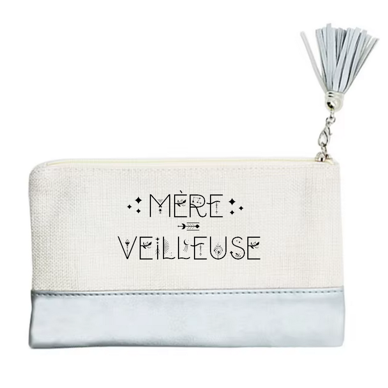 Pochette motif maman merveilleuse en toile et simili cuir