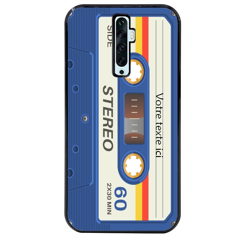 Coque noire taperso pour OPPO Reno 2 et 2Z personnalisable avec motif cassette bleu protection antichoc personnalisée