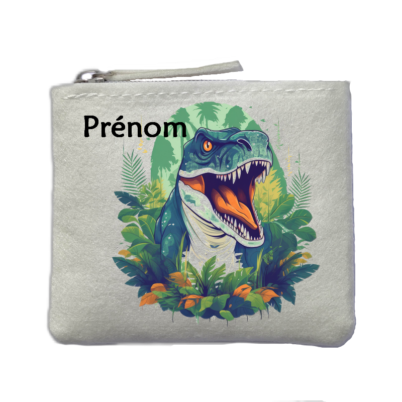 Porte monnaie personnalisé dinosaure velociraptor ivoire en feutrine en feutrine ivoire
