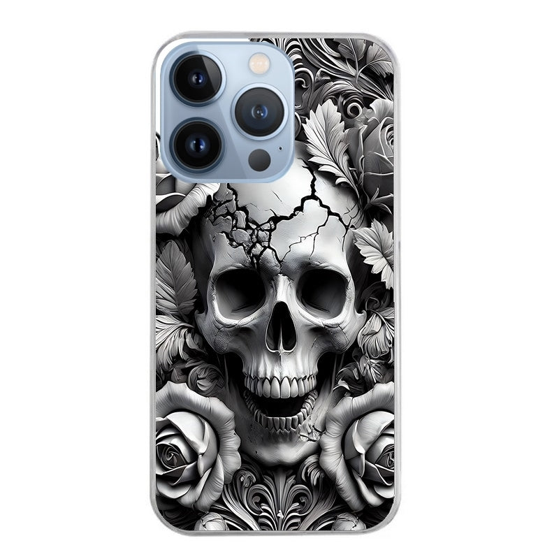 Coque taperso pour Iphone 12 et PRO MINI PRO MAX avec motif tete de mort fleur protection antichoc personnalisée