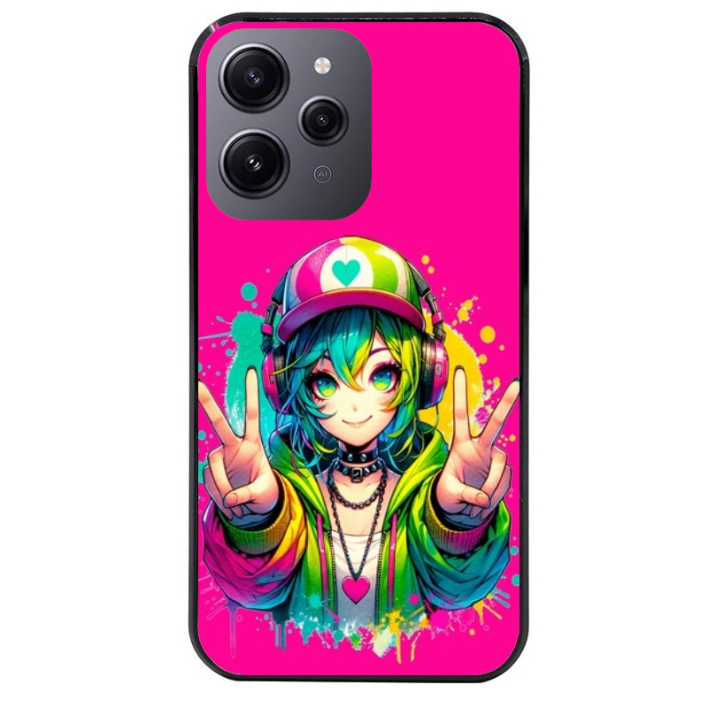 Coque noire taperso pour Redmi 12 4G et 5G avec motif anime manga et tag protection antichoc personnalisée