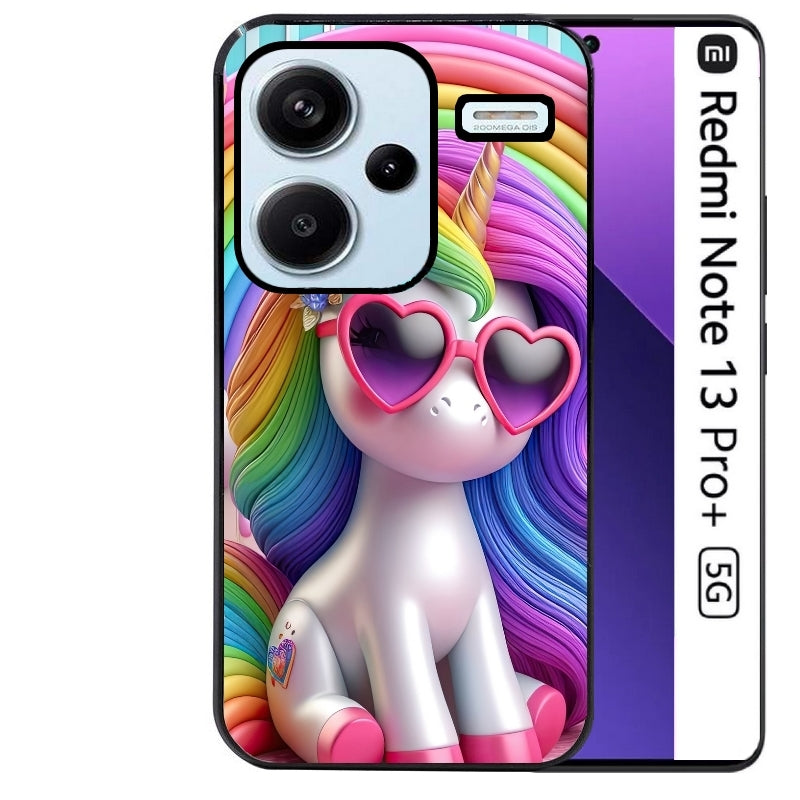 Coque noire taperso pour Redmi Note 13 PRO PLUS 5G avec motif licorne pop art protection antichoc personnalisée
